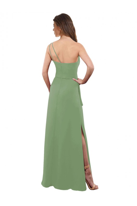 One Shoulder Chiffon Bridesmaid Dress with Pleats and Side Slit