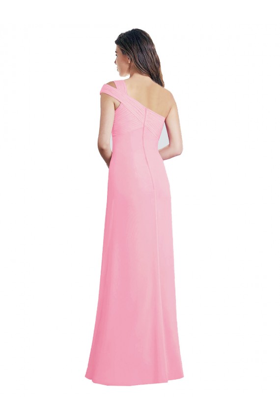 Single Shoulder Chiffon Bridesmaid Dress with Draped Bodice