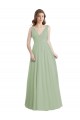 V-Neck A-Line Long Chiffon Bridesmaid Dress with Draped Bodice