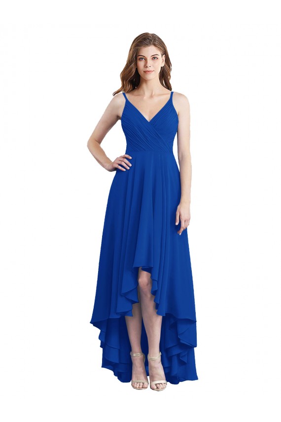 Draped High Low Chiffon Bridesmaid Dress with Cross Over Bodice