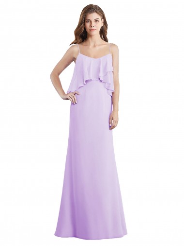 Scoop Neck Long Chiffon Bridesmaid Dress with Cross Over Neckline Flounce