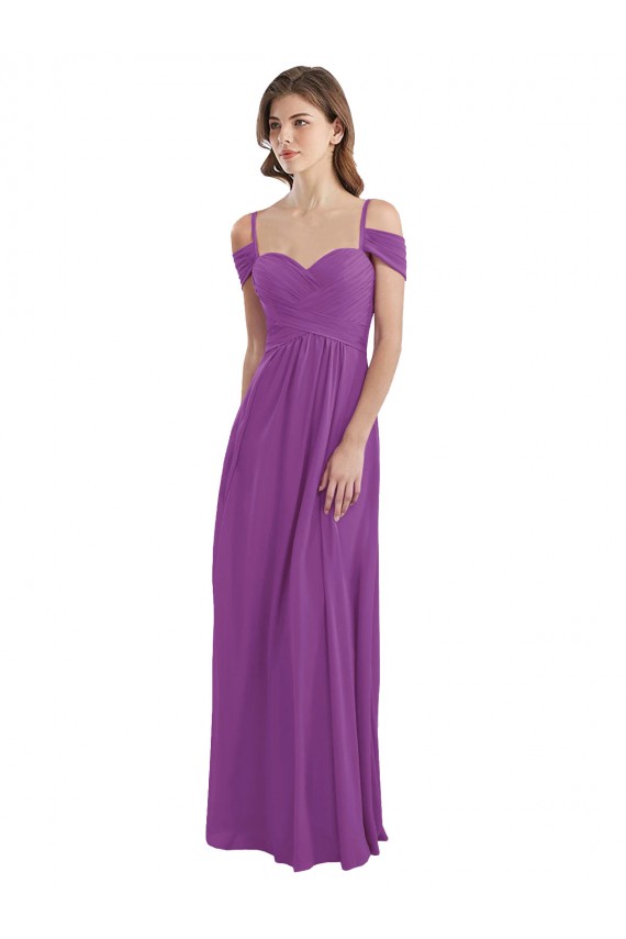 Cold Shoulder Long Chiffon Bridesmaid Dress with Ruching Details