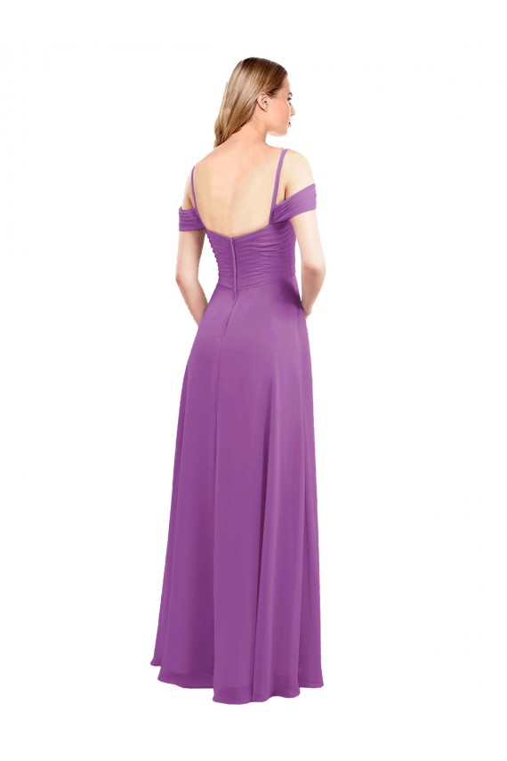 Cold Shoulder Long Chiffon Bridesmaid Dress with Ruching Details