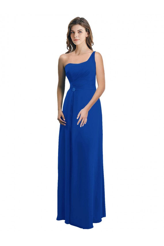 One Shoulder A-Line Chiffon Bridesmaid Dress with Pleated Bodice