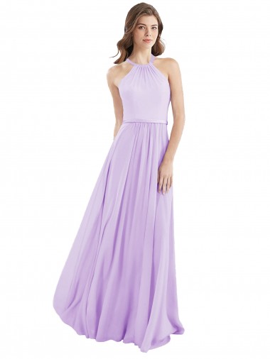 Halter Chiffon A-Line Bridesmaid Dress with Flounce Back