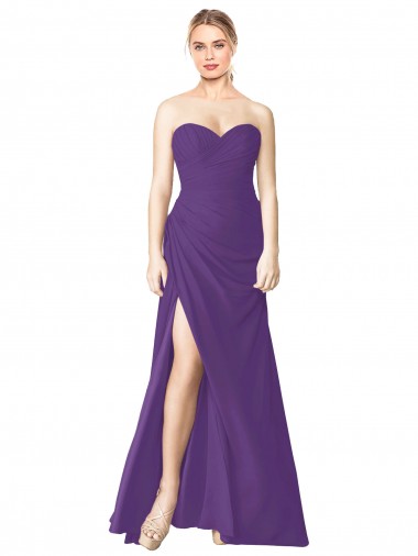 Strapless Chiffon Bridesmaid Dress with Pleated Wrap Bodice and Side Slit