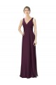 Long Chiffon Bridesmaid Dress with Ruched Criss Cross V-Neck Bodice