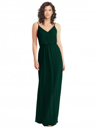 V-Neck Blouson Bodice Chiffon Maxi Bridesmaid Dress