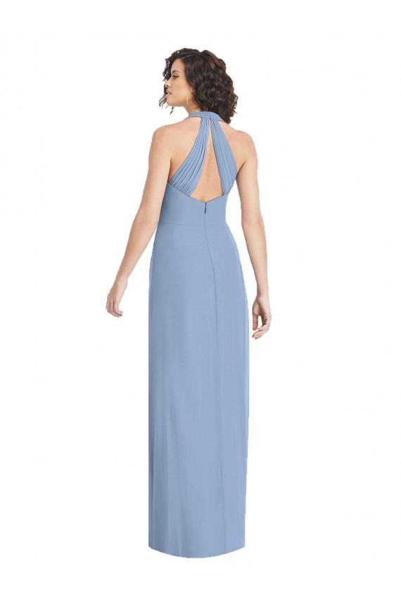 V-Neck Halter Back Straps Chiffon Formal Bridesmaid Dress