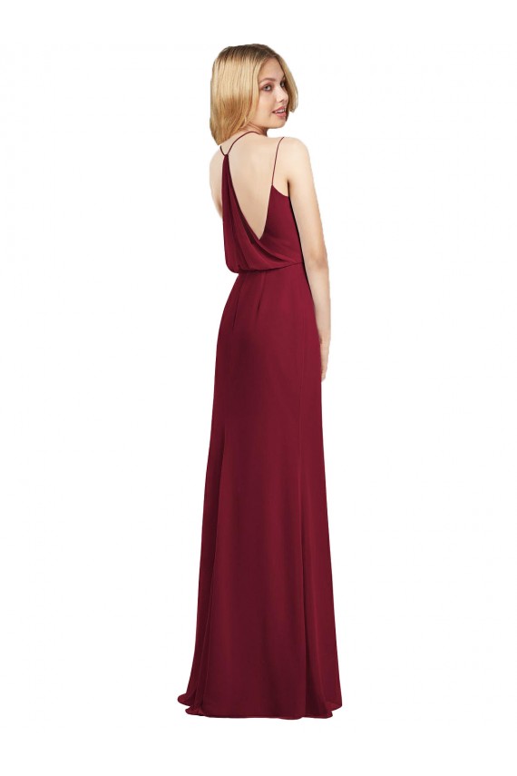 Full Length Draped Blouson Back Chiffon Maxi Bridesmaid Dress