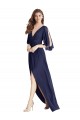 Split Sleeves Backless Chiffon Maxi Bridesmaid Dress