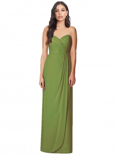 Side Front Slit Draped Strapless Chiffon Bridesmaid Dress