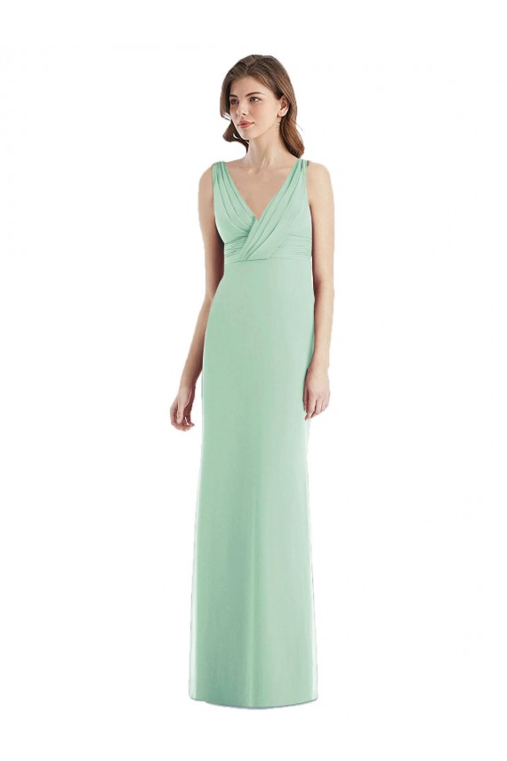 Sleek Open Back Chiffon V-Neck Bridesmaid Dress