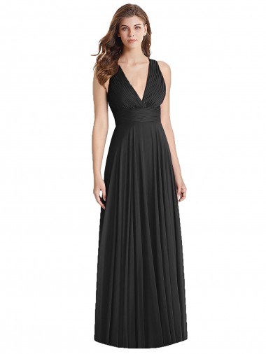 Full Length V-Neck Chiffon Bridesmaid Dress with Wide Criss Cross Straps