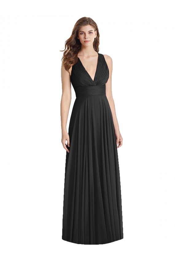 Full Length V-Neck Chiffon Bridesmaid Dress with Wide Criss Cross Straps