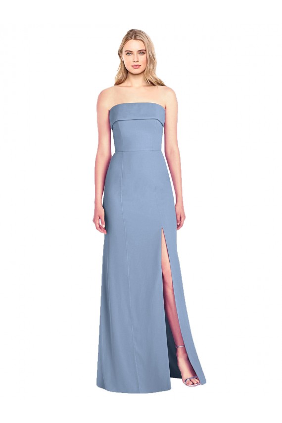 Trumpet Full Length Strapless Chiffon Bridesmaid Dress with Slit