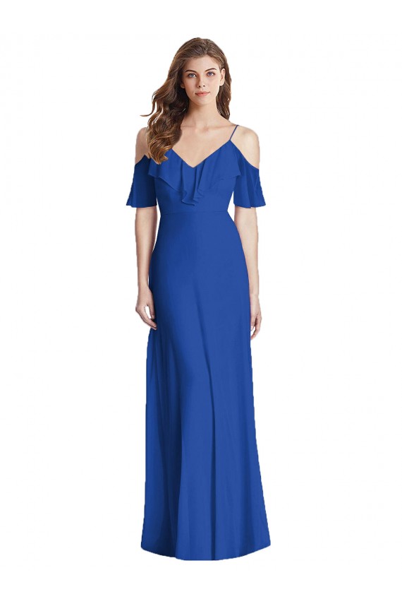 Ruffled Cold-Shoulder Chiffon Maxi Bridesmaid Dress