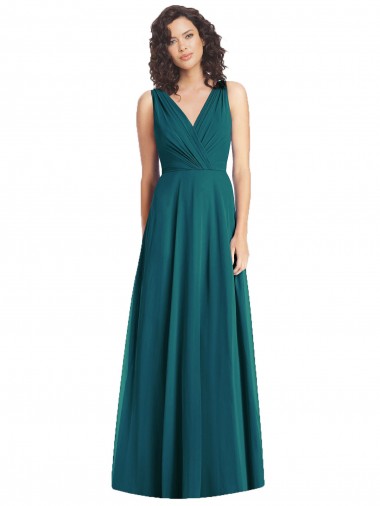 Draped V-Neck Long Sleeveless Chiffon Bridesmaid Dress