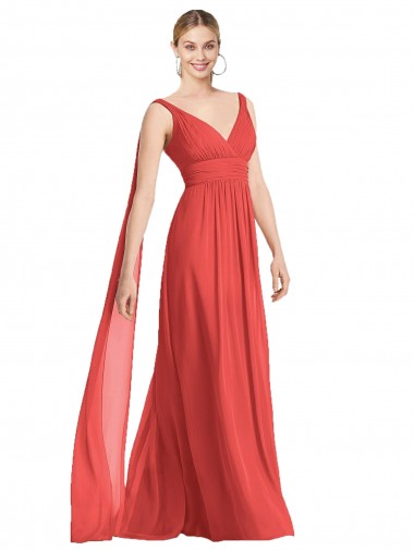 Full-Length V-Neck Chiffon Bridesmaid Dress Streamers Back