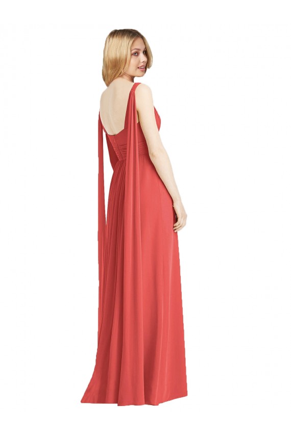 Full-Length V-Neck Chiffon Bridesmaid Dress Streamers Back