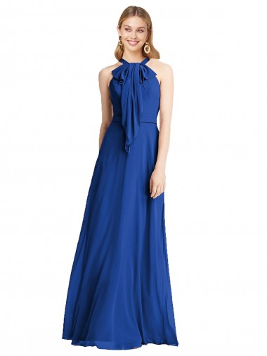 Plunging V-Back Long Full Length Chiffon Bridesmaid Dress