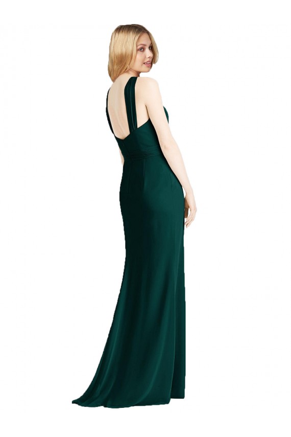 Sleek Full-Length Twist Halter Chiffon Bridesmaid Dress