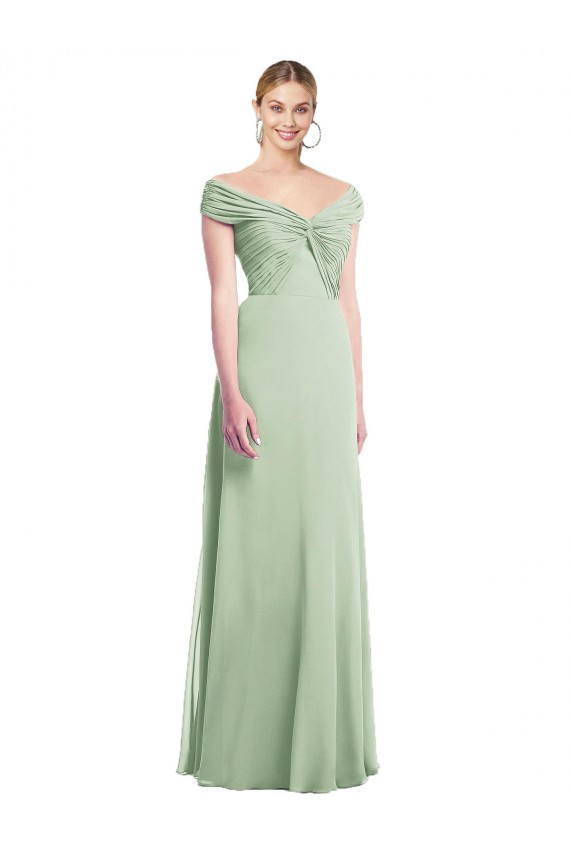 Draped Off the Shoulder Lux Chiffon Bridesmaid Dress