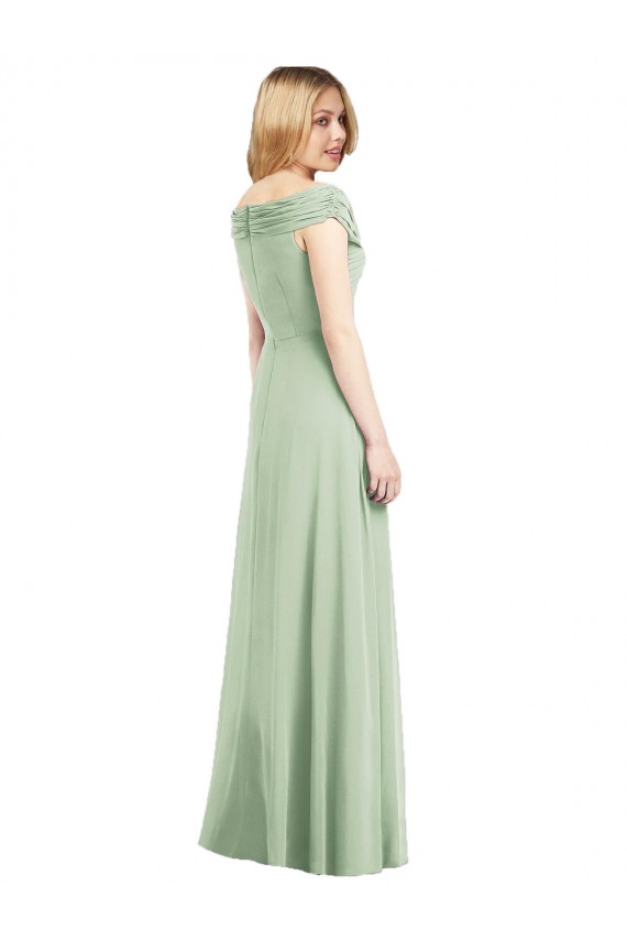 Draped Off the Shoulder Lux Chiffon Bridesmaid Dress