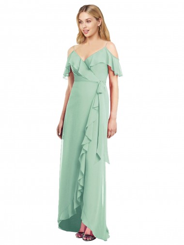 High Low Off the Shoulder Wrap Chiffon Bridesmaid Dress 