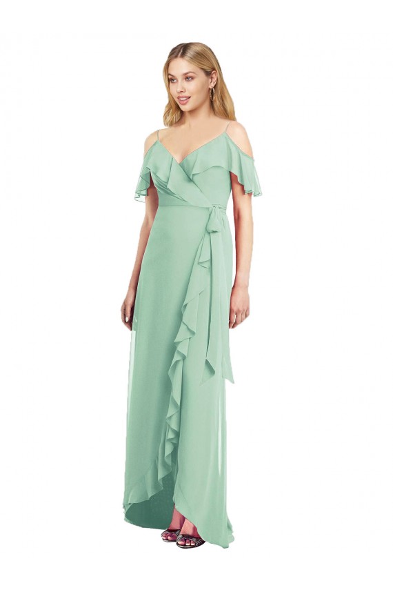 High Low Off the Shoulder Wrap Chiffon Bridesmaid Dress 