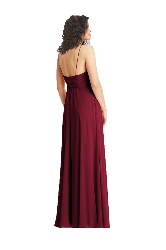 V-Neck Low Back Maxi Formal Wrap Chiffon Bridesmaid Dress