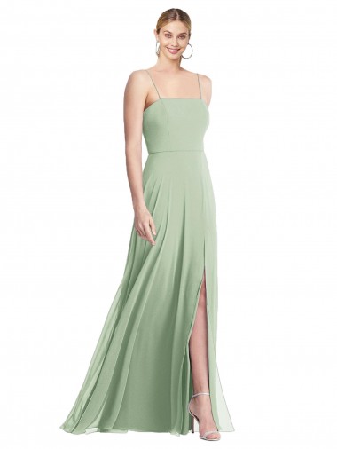 Sleek Spaghetti Straps Low Back Square Neck Maxi Formal Chiffon Bridesmaid Dress