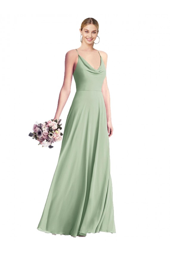 Cowl Neck Criss Cross Back Chiffon Maxi Bridesmaid Dress