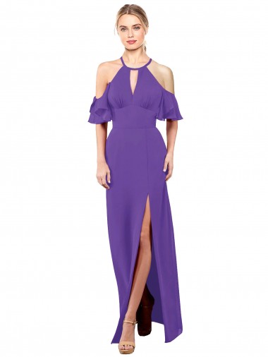 Slim A-Line Chiffon Bridesmaid Dress with Off The Shoulder Ruffle Sleeves