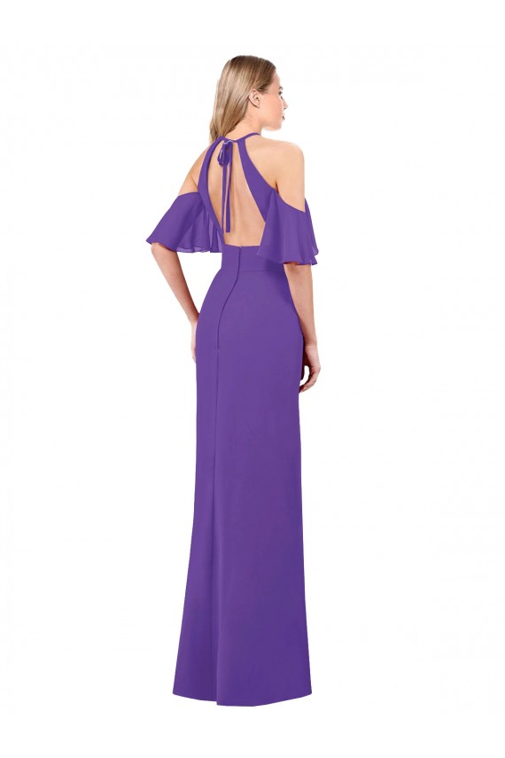 Slim A-Line Chiffon Bridesmaid Dress with Off The Shoulder Ruffle Sleeves