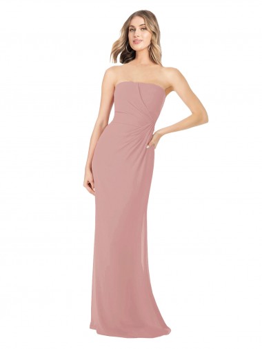 Draped Strapless Sheath Long Chiffon Bridesmaid Dress