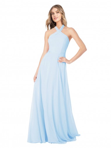 Criss Cross High Neck Halter Chiffon Bridesmaid Dress