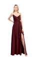 Spaghetti Straps V-Neck Long Chiffon Bridesmaid Dress with Side Slit