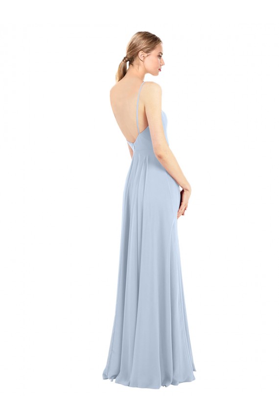 Luxe Chiffon Straight Neckline Long Chiffon Bridesmaid Dress with Skinny Straps