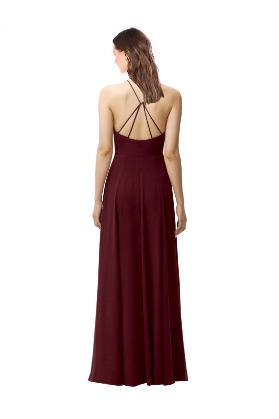 Slim Long High Halter Neck Chiffon Bridesmaid Dress with High Side Slit