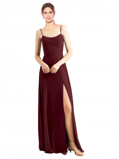 Sleek Fit and Flare Long Scoop Neck Chiffon Bridesmaid Dress with High Side Slit