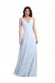 Long Floor Length V-Neck Chiffon Bridesmaid Dress with Keyhole Back