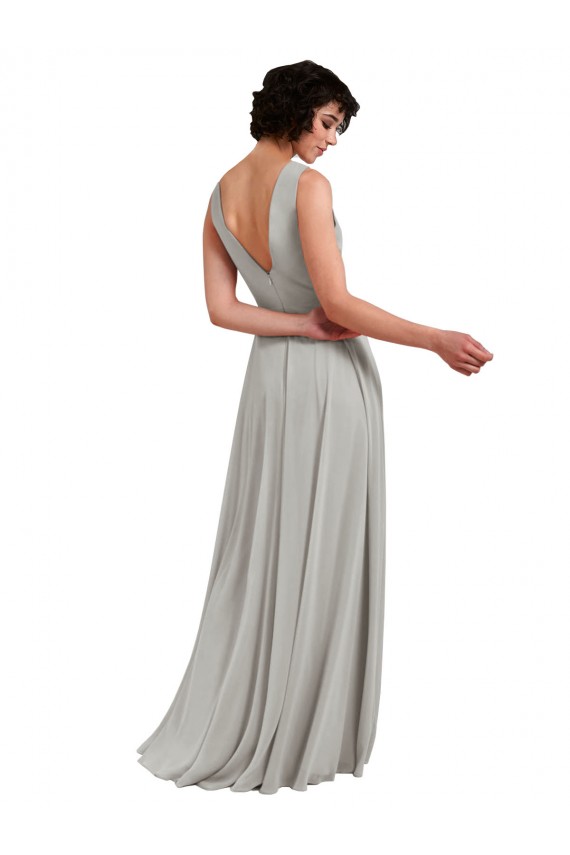 Daring Plunging V-Neck Long Chiffon Bridesmaid Dress with Pleated Bodice