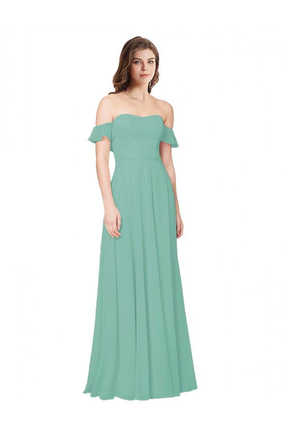 Flounce Sleeves Off the Shoulder Long Chiffon Bridesmaid Dress