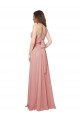 Open Back Wide Tie Band Long Chiffon Bridesmaid Dress with Pockets