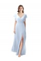 Flutter Sleeves Long Chiffon Bridesmaid Dress with Daring Open Back and Side Slit