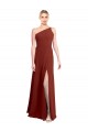 Fit and Flare One Shoulder Long Chiffon Bridesmaid Dress with High Slit