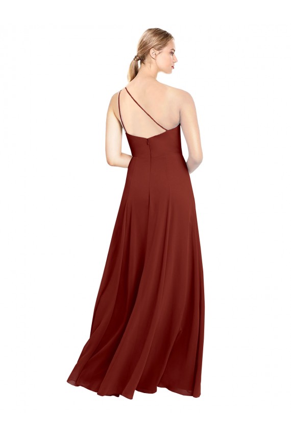 Fit and Flare One Shoulder Long Chiffon Bridesmaid Dress with High Slit