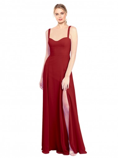 Sweetheart Neckline Long Chiffon Bridesmaid Dress with Side Slit and Wide Straps