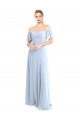 Off the Shoulder Flutter Sleeves Long Chiffon Bridesmaid Dress